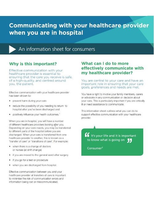 Fact sheet on Communicating with your healthcare provider in hospital