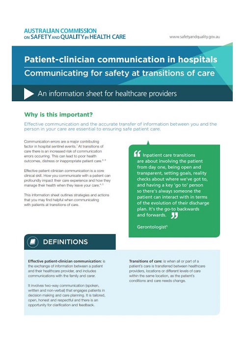 Patient-clinician communication in hospitals at transitions of care