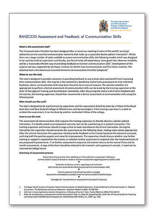 RANZCOG Adapted Kalamazoo communication checklist