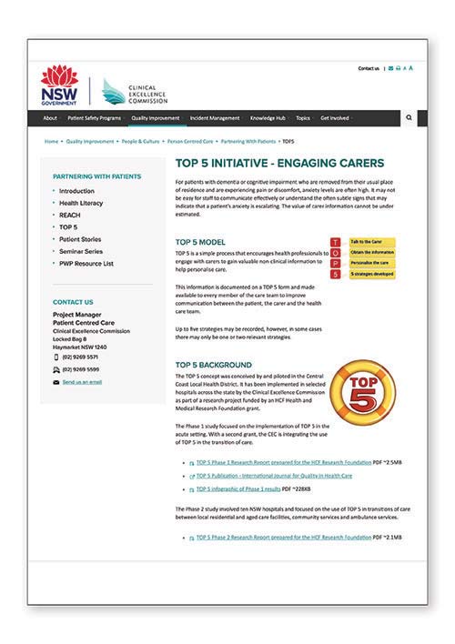 Top 5 Initiative – Engaging Carers resources – NSW Clinical Excellence Commission